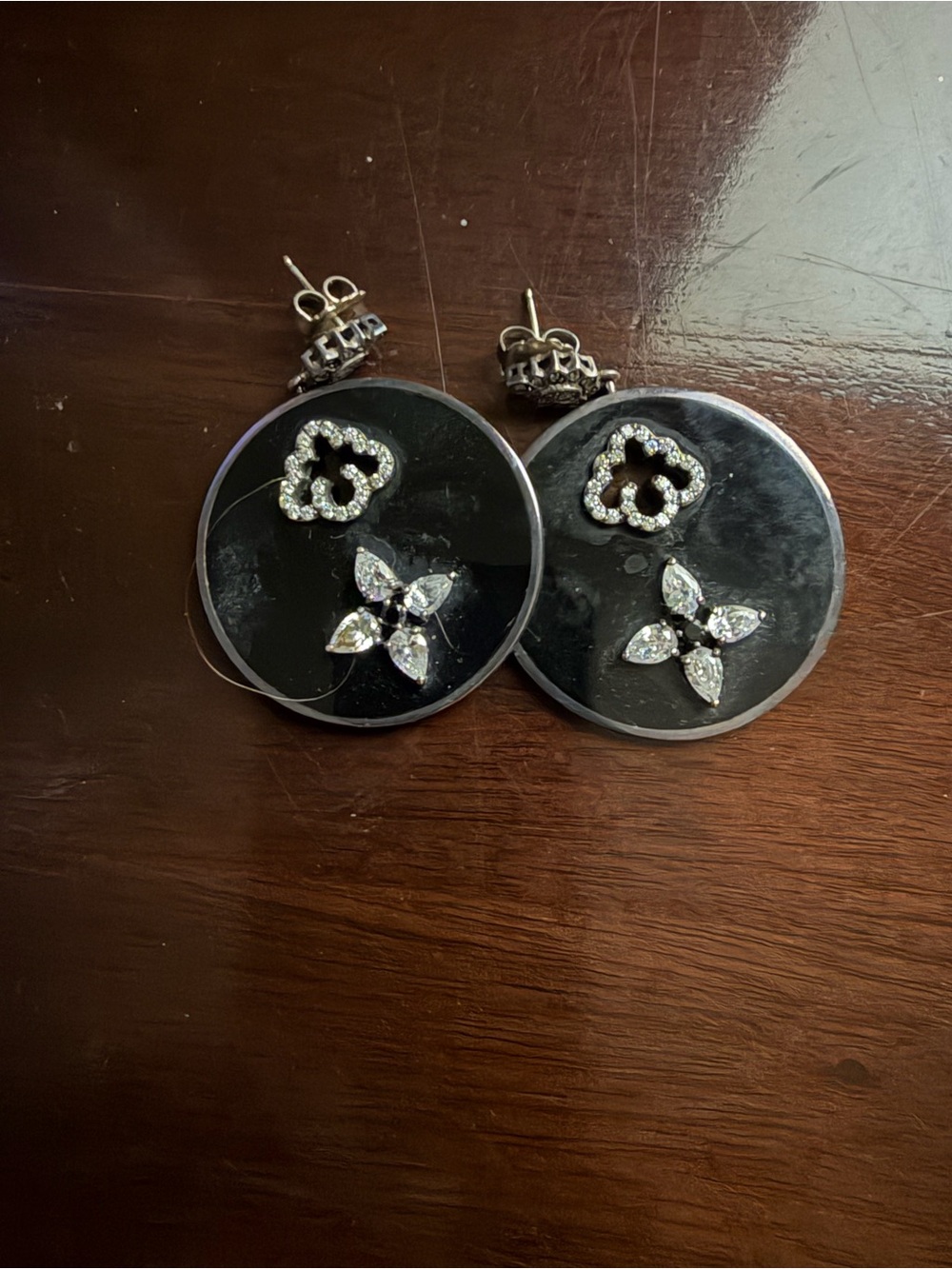 Black Crystal Accent Round Drop Earrings - Women Jewelry